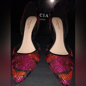 Marciano GUESS D’Orsay Heels Size 7 Pointed Toe Rhinestone Pumps Pink Red